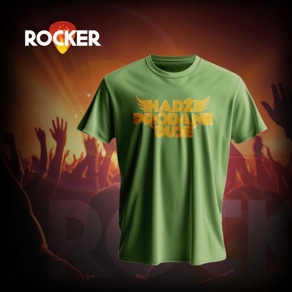Hadži Prodane Duše maslinasta majica sa narandžastim printom, garage rock merch, 100% pamuk, limitirana rock garderoba | Rocker.rs merch