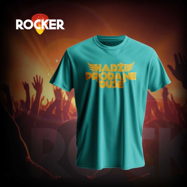 Hadži Prodane Duše tirkizna majica sa narandžastim printom, garage rock merch, 100% pamuk, limitirana rock garderoba | Rocker.rs merch